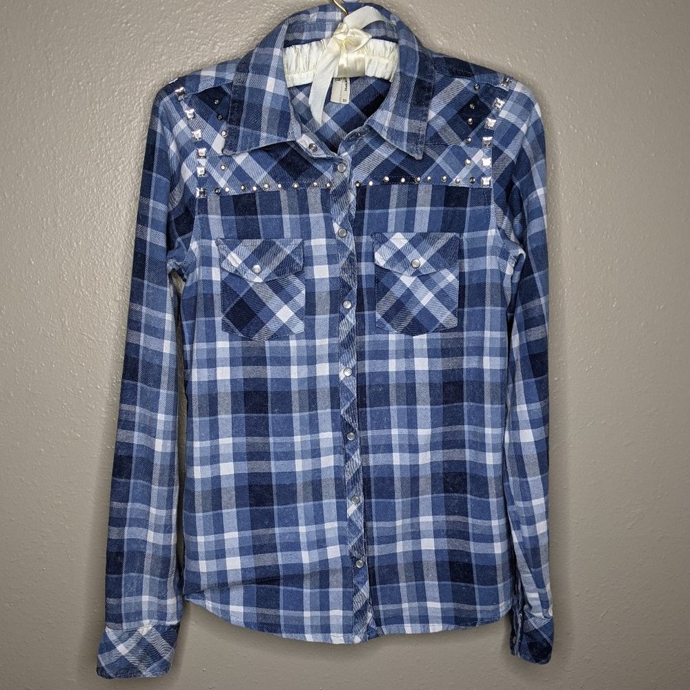 bundle sale • 3/$20 • TRUTH NYC • blue plaid shirt with jewel detail